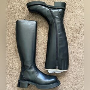 CAVERLEY Black Leather Knee High Combat Boots in EU 39